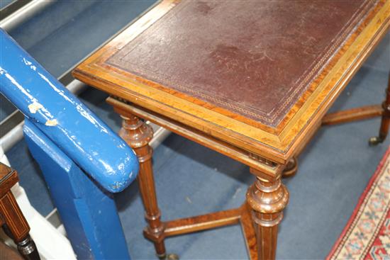 Gillows & Co. A Victorian parcel gilt thuya wood and burr wood combined card and writing table, W.3ft D.1ft 7in. H.2ft 5in.